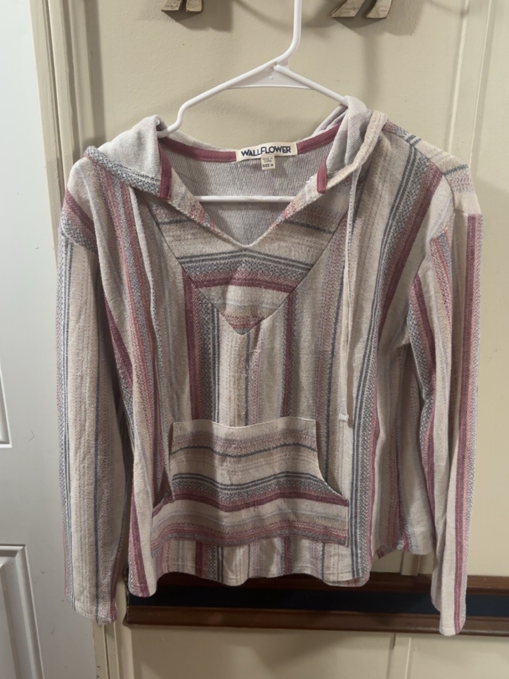 Wallflower Cream, Pink & Gray Striped Hooded Pullover